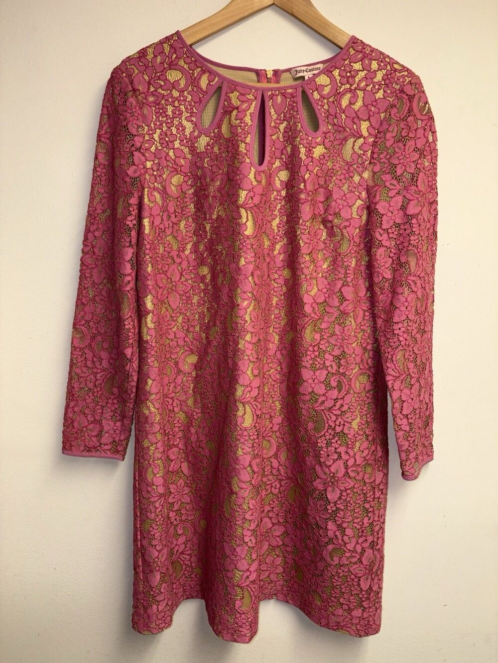 Juicy Couture Pink Topaz Gold Contrast Lace Dress Sz 8